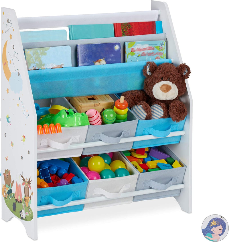 Children's Shelf Animals Motif 4 Boxes Compartments