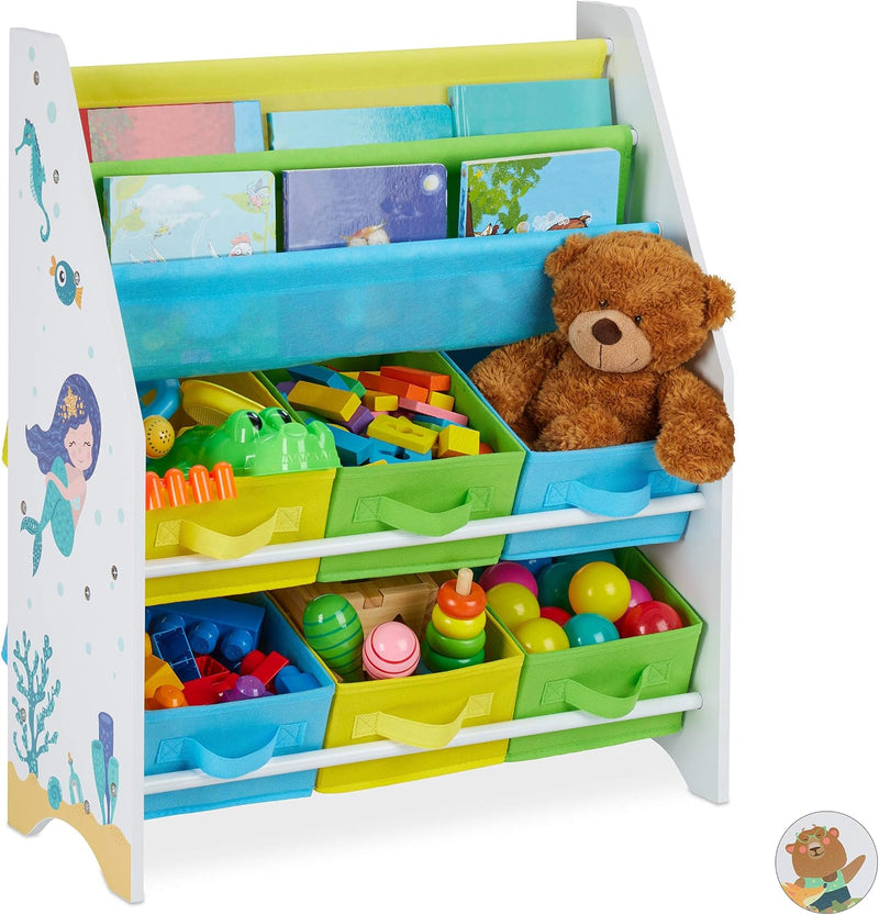 Children's Shelf Mermaid Motif 6 Boxes Compartments