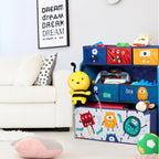 Children's Shelf with 6 Fabric Boxes Monster Design