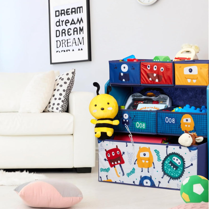 Children's Shelf with 6 Fabric Boxes Monster Design