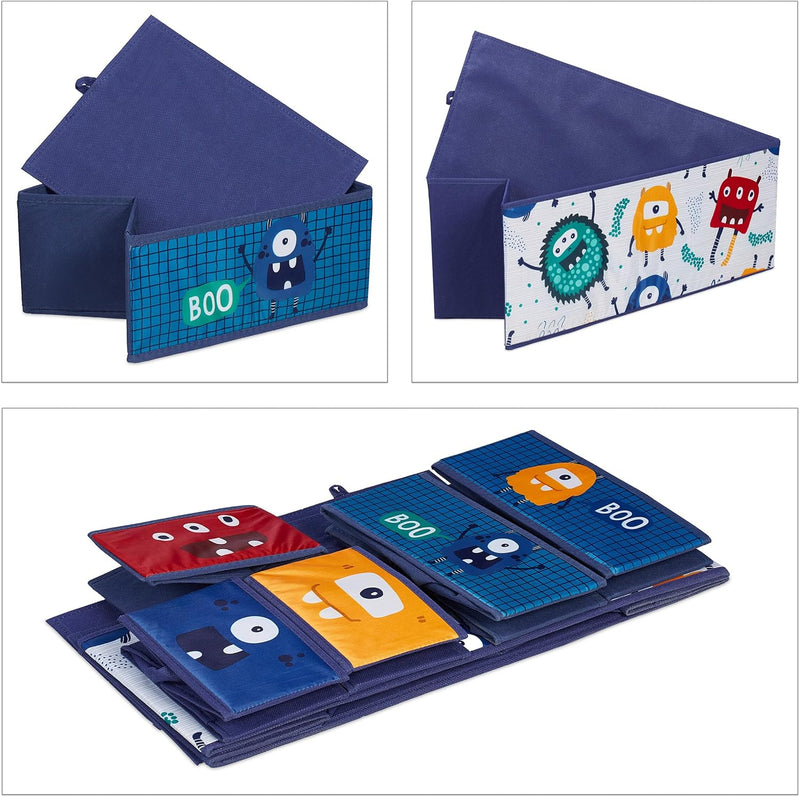 Children's Shelf with 6 Fabric Boxes Monster Design