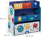 Children's Shelf with 6 Fabric Boxes Monster Design