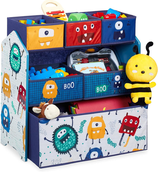 Children's Shelf with 6 Fabric Boxes Monster Design