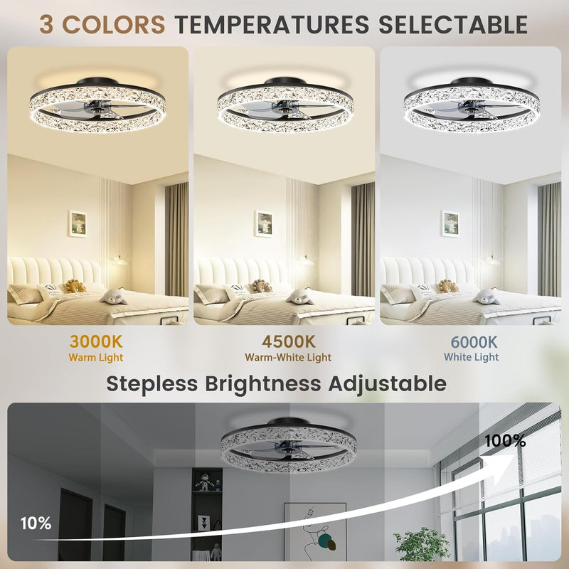 50CM LED Ceiling Fan with Lights Flush Mount