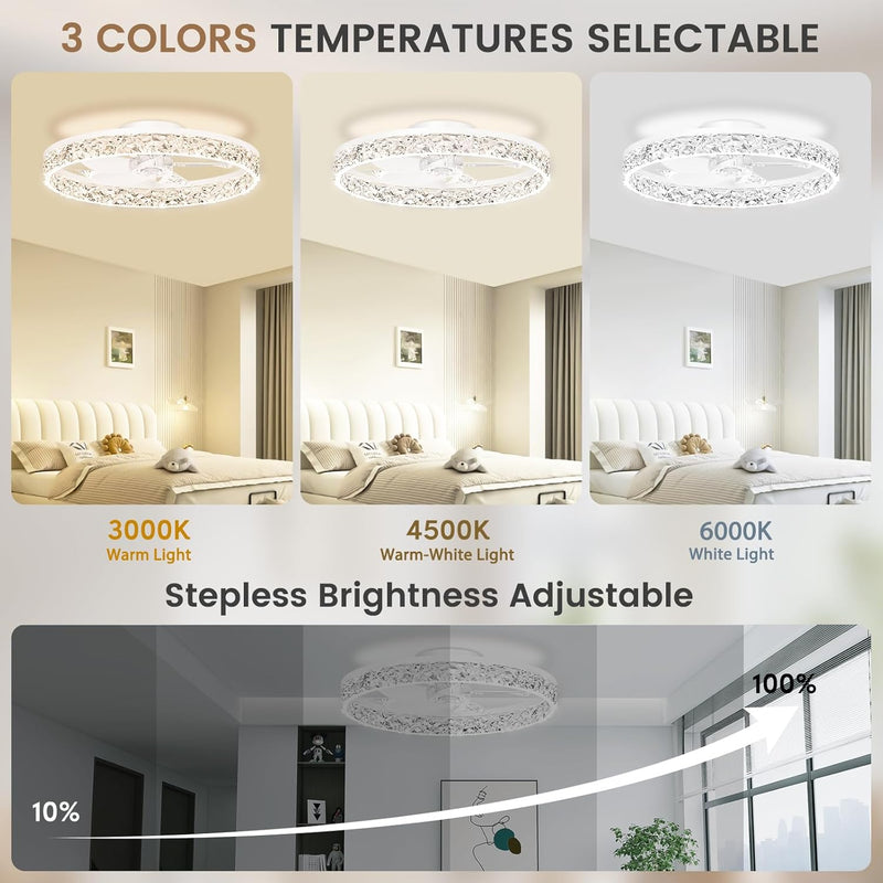 50CM LED Ceiling Fan with Lights Flush Mount