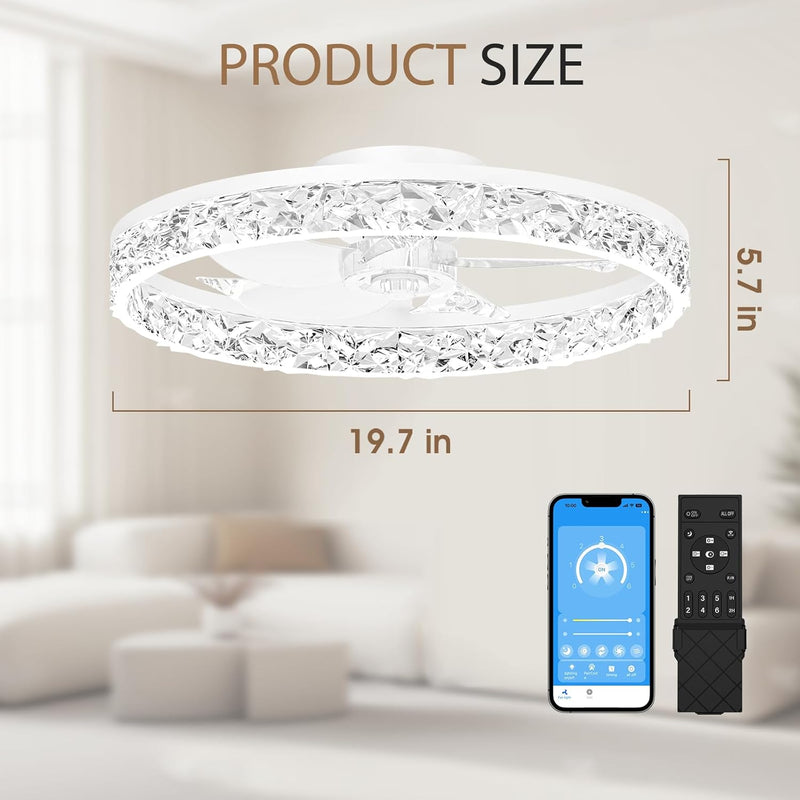 50CM LED Ceiling Fan with Lights Flush Mount