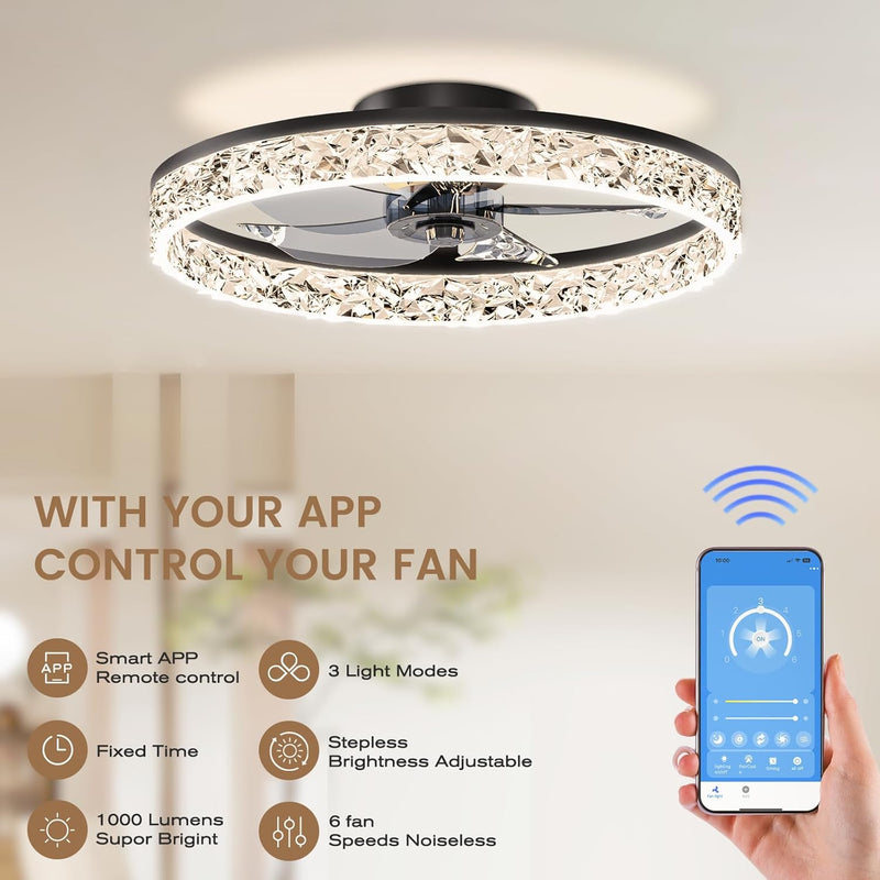 50CM LED Ceiling Fan with Lights Flush Mount