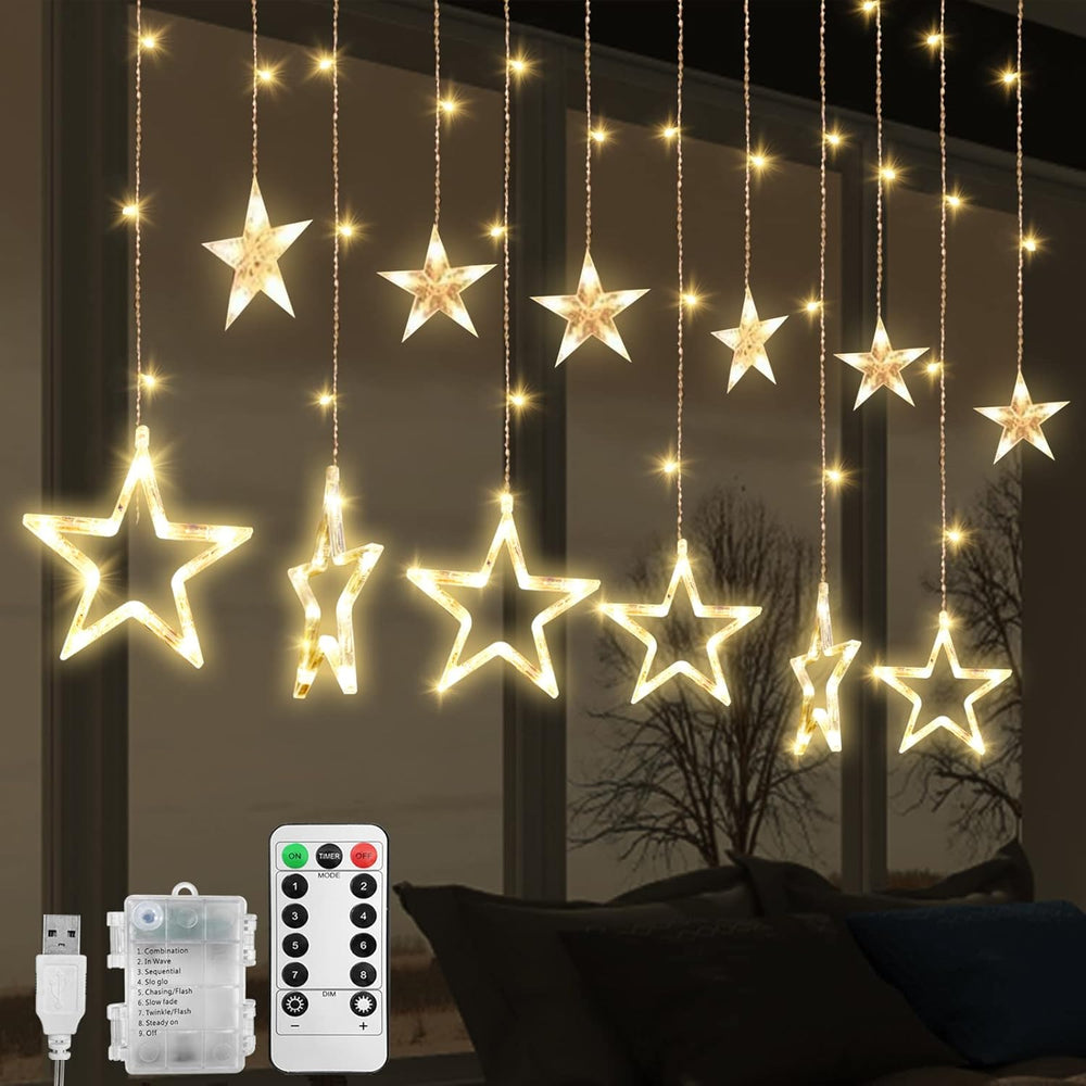 Christmas LED Stars Curtain Lights 12 138 Window
