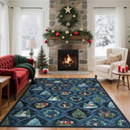Christmas Living Room Rug Vintage Grid