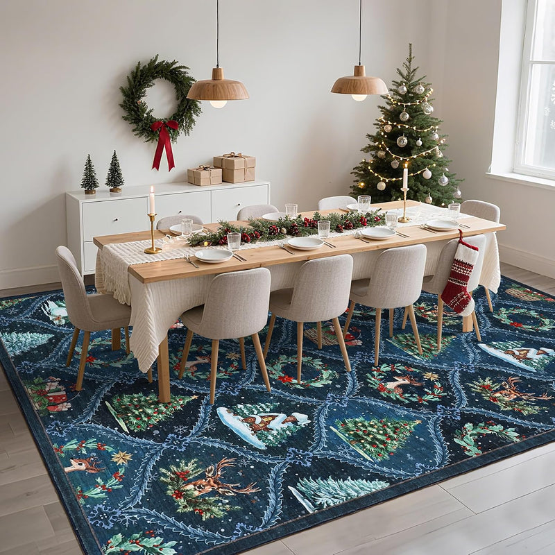 Christmas Living Room Rug Vintage Grid