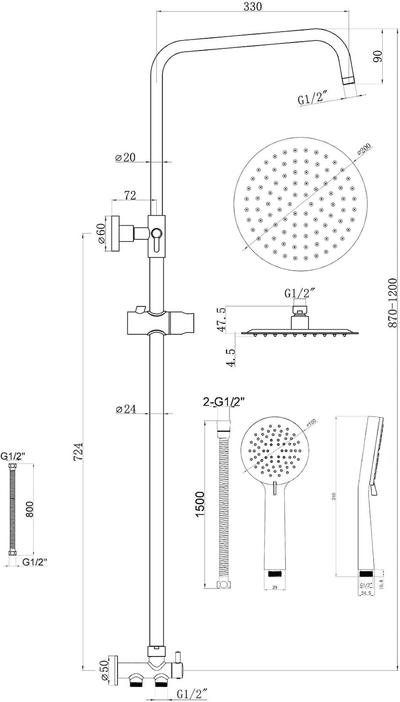 Chrome Dual Rigid Riser Kit with Round Overhead