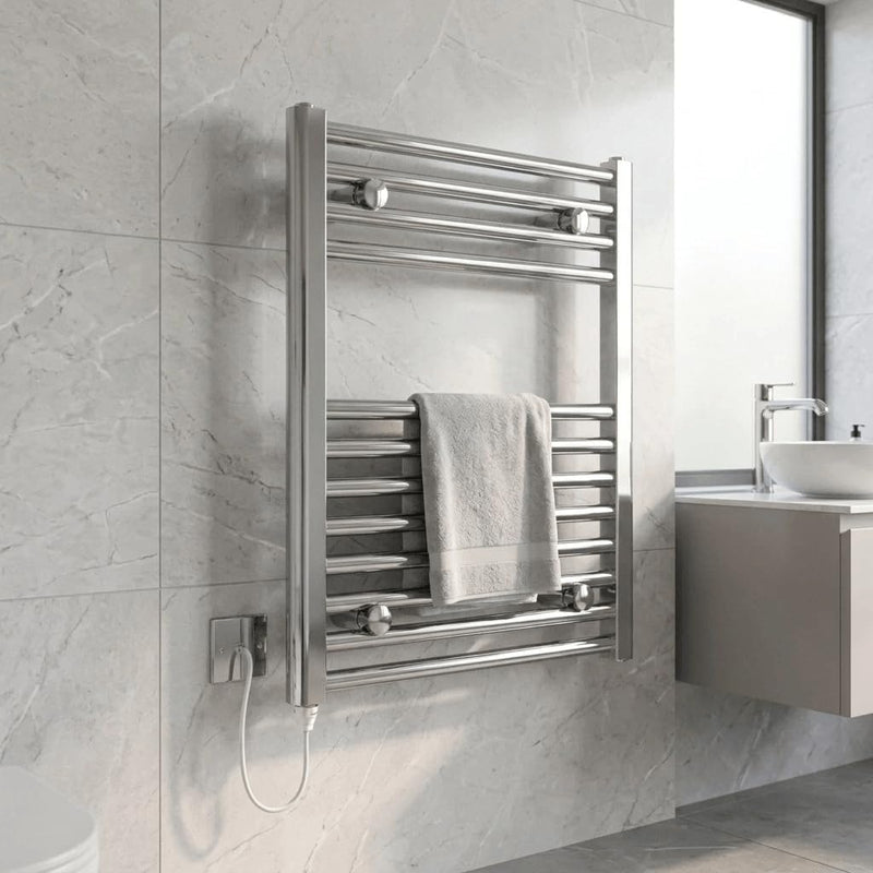 Chrome Electric Heated Towel Rail Straight 400MM W