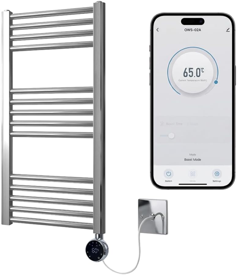 Chrome Electric Wifi Heated Towel Rail 400MM W