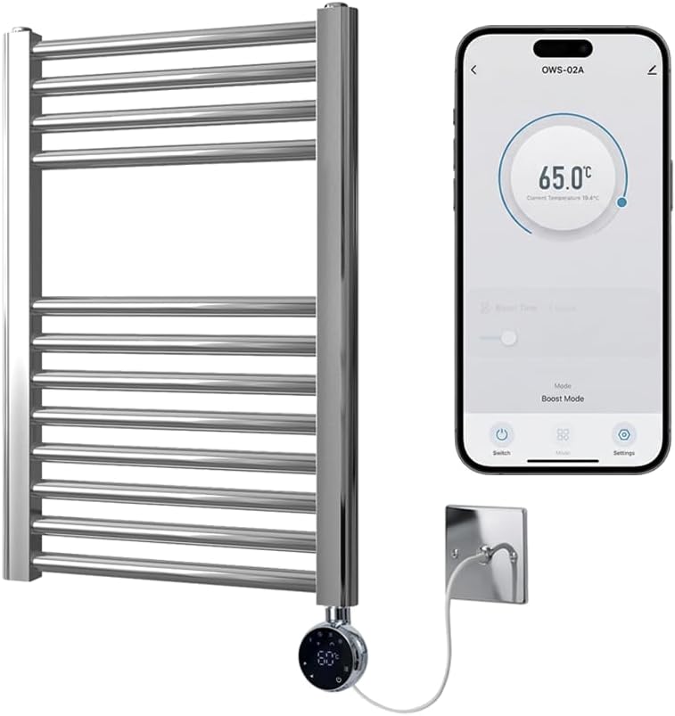Chrome Electric Wifi Heated Towel Rail 400MM W