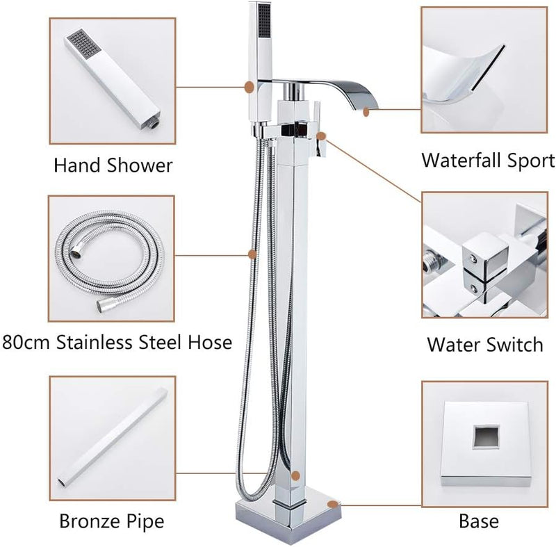 Chrome Freestanding Bath Taps Floor Mounted Bathroom Mixer