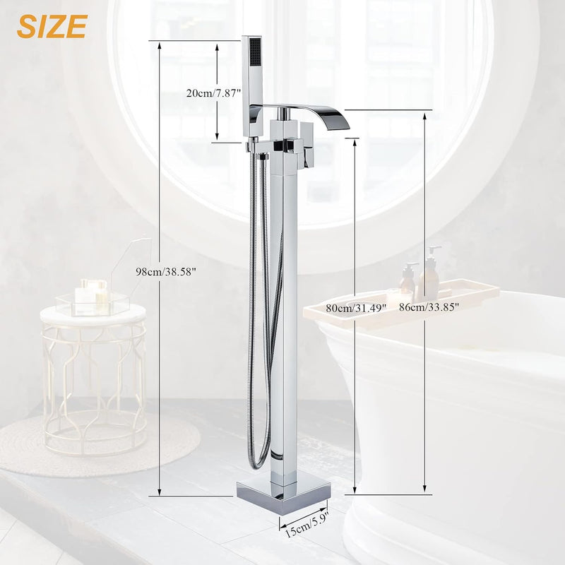 Chrome Freestanding Bath Taps Floor Mounted Bathroom Mixer