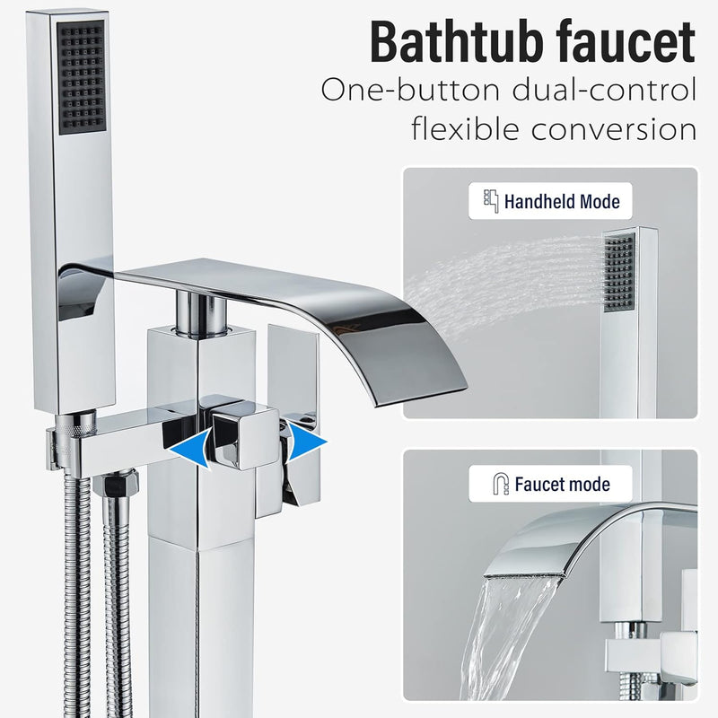 Chrome Freestanding Bath Taps Floor Mounted Bathroom Mixer