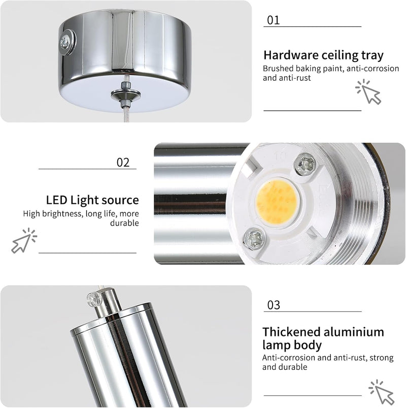 Chrome Pendant Light 3 Colour Temperature 3000K 4500K (3 Pack)