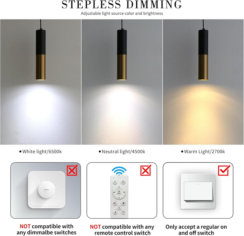 Chrome Pendant Light 3 Colour Temperature 3000K 4500K (3 Pack)
