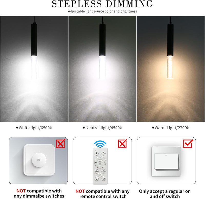 Chrome Pendant Light 3 Colour Temperature 3000K 4500K (3 Pack)