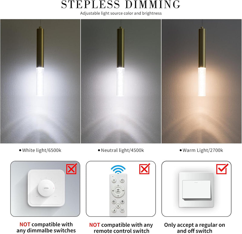 Chrome Pendant Light 3 Colour Temperature 3000K 4500K (3 Pack)
