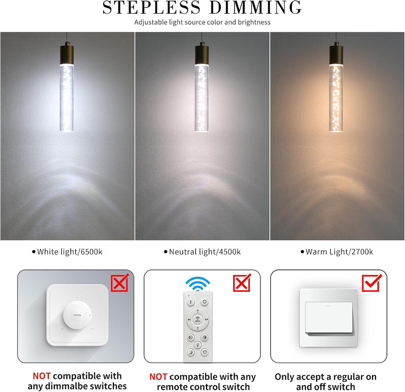 Chrome Pendant Light 3 Colour Temperature 3000K 4500K (3 Pack)