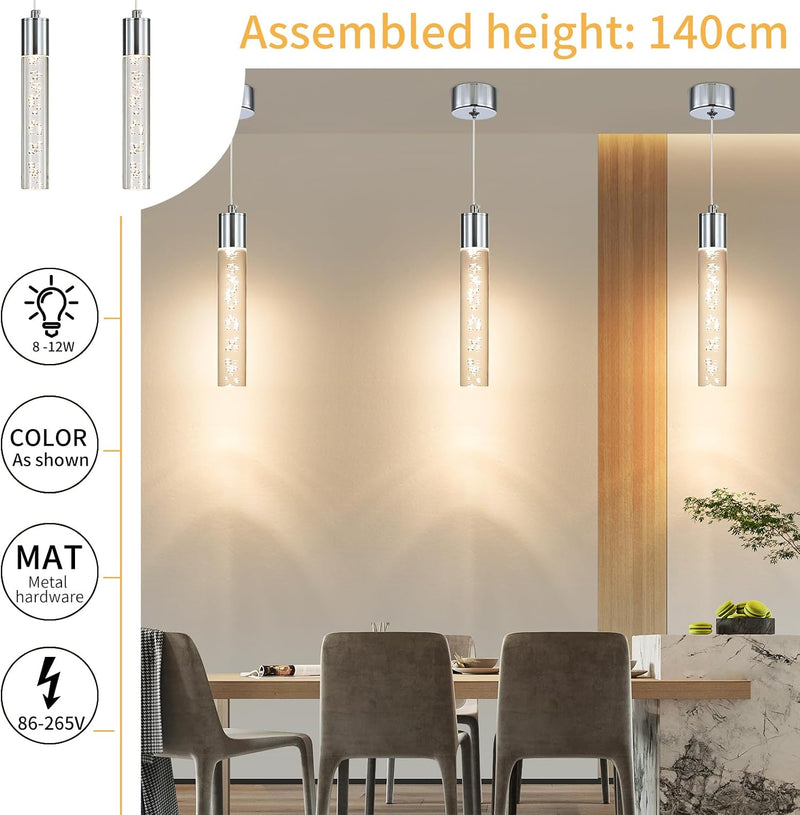 Chrome Pendant Light 3 Colour Temperature 3000K 4500K (3 Pack)