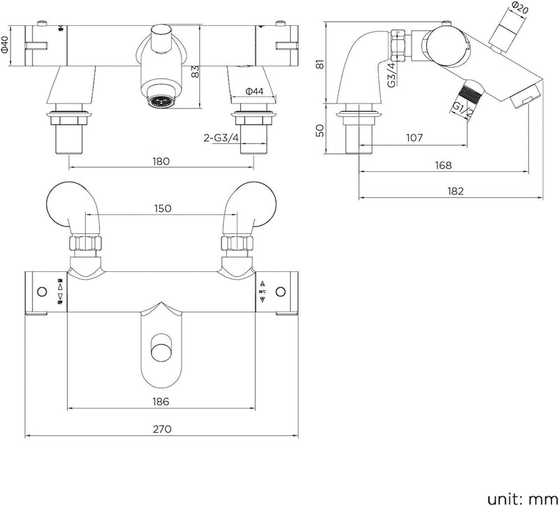 Dune Thermostatic Deck Mounted 200MM Rigid Riser Kit
