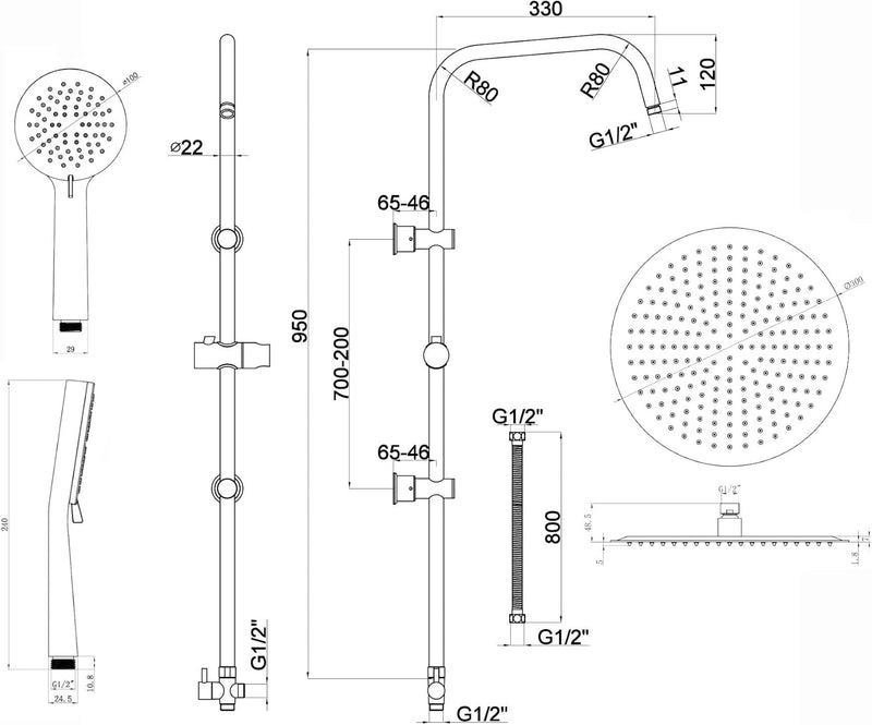 Dune Thermostatic Deck Mounted 200MM Rigid Riser Kit