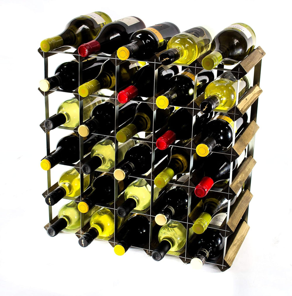 Classic 30 Bottle Walnut Stained Wood and Galvanised