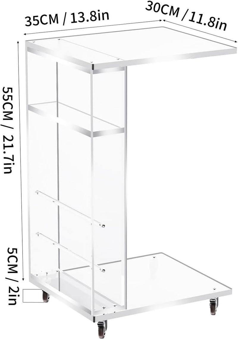 Clear Acrylic C Shaped Side Table on Lockable
