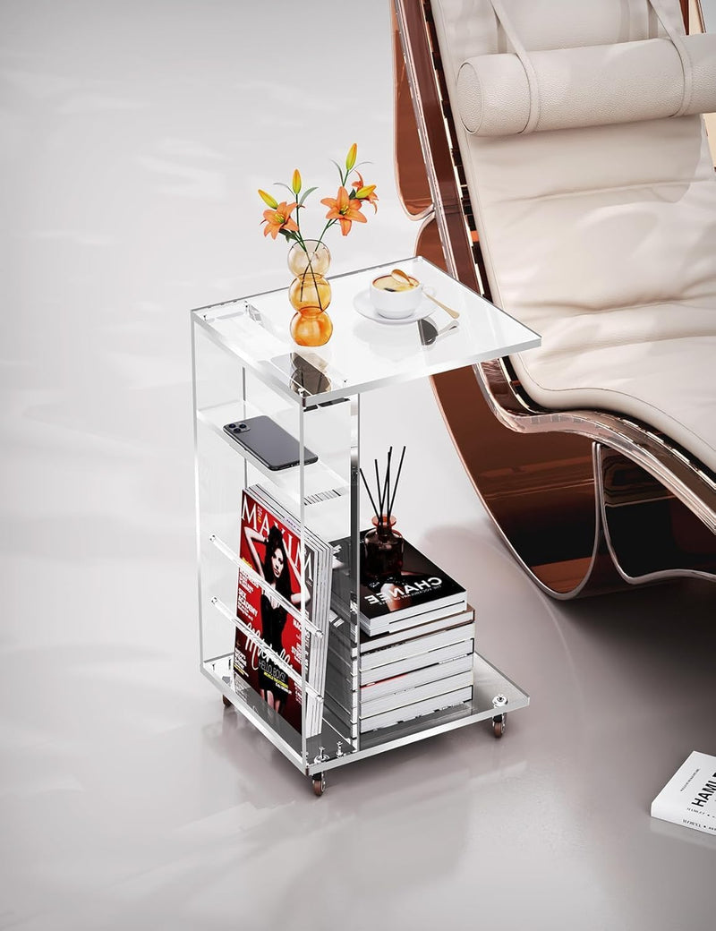 Clear Acrylic C Shaped Side Table on Lockable