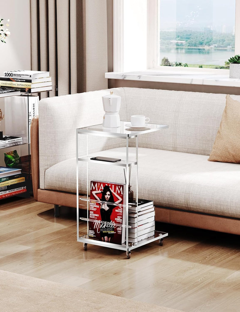 Clear Acrylic C Shaped Side Table on Lockable