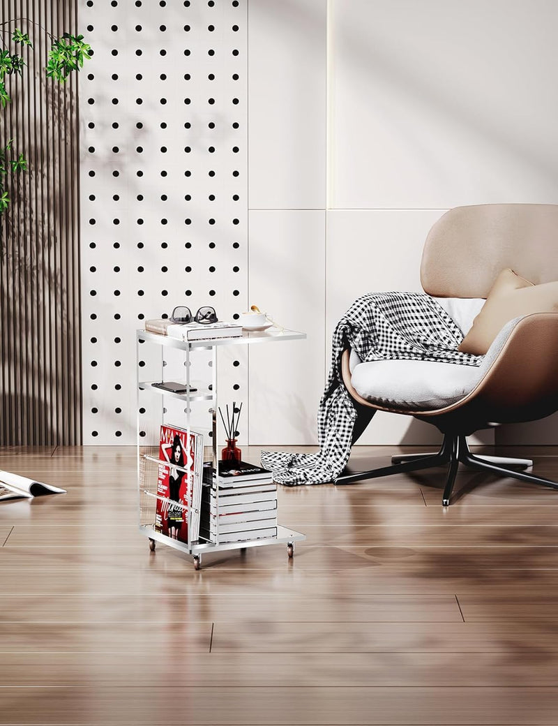 Clear Acrylic C Shaped Side Table on Lockable