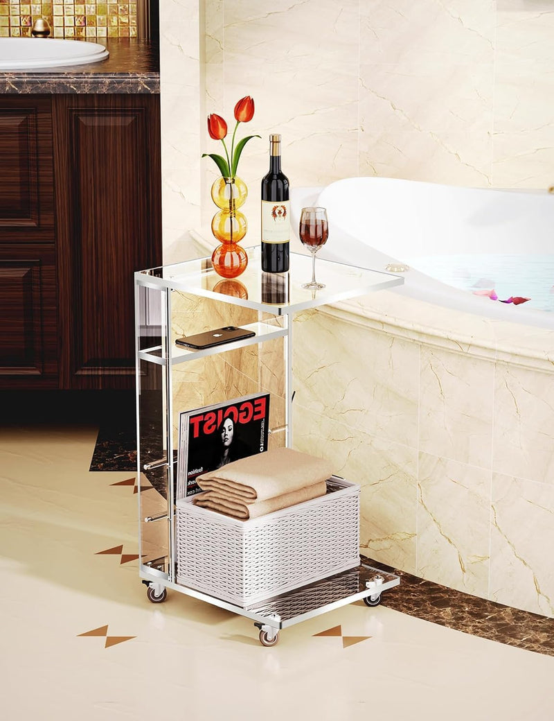 Clear Acrylic C Shaped Side Table on Lockable