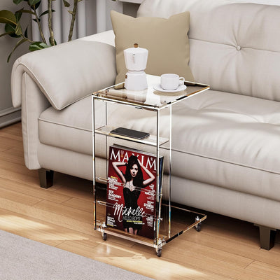 Clear Acrylic C Shaped Side Table on Lockable