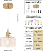 Clear Fluted Glass Pendant Light 1 Natural Bulb
