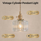 Clear Fluted Glass Pendant Light 1 Natural Bulb