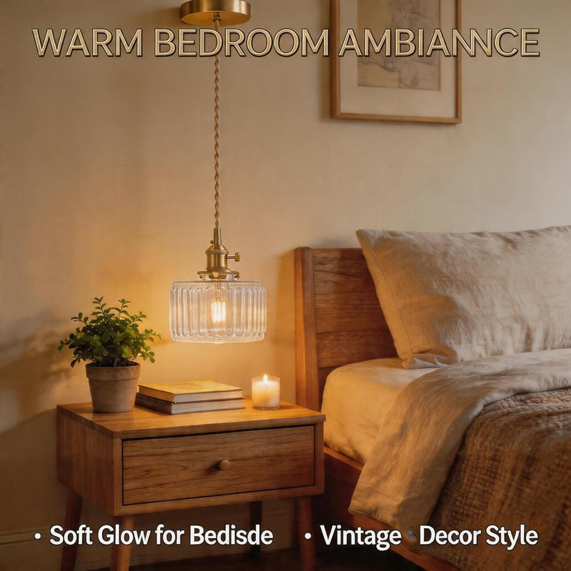 Clear Fluted Glass Pendant Light 1 Natural Bulb