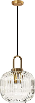 Glass Pendant Lighting with Ribbed Lamp Shade