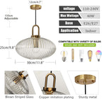 Glass Pendant Lighting with Ribbed Lamp Shade