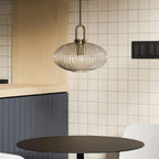 Glass Pendant Lighting with Ribbed Lamp Shade