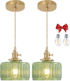 Clear Striped Glass Pendant Light 2 Natural Bulbs
