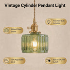 Clear Striped Glass Pendant Light 2 Natural Bulbs
