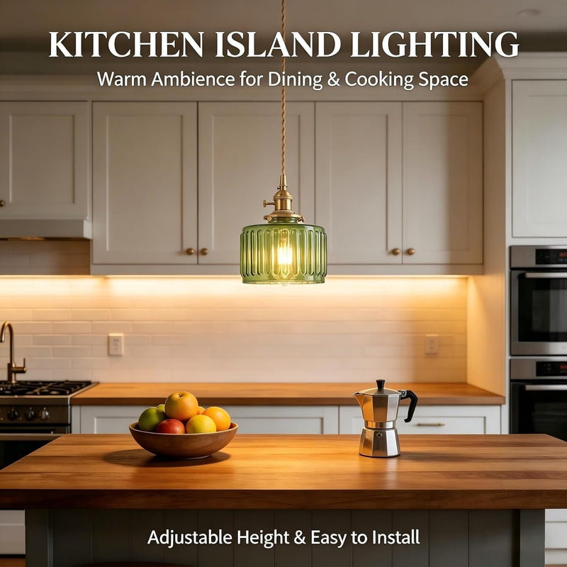 Clear Striped Glass Pendant Light 2 Natural Bulbs