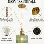 Clear Striped Glass Pendant Light 2 Natural Bulbs