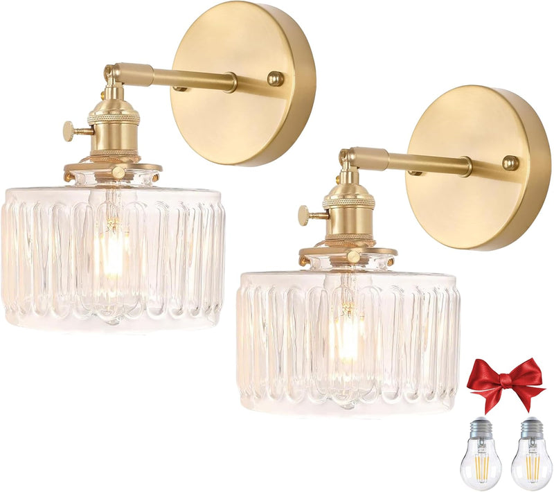 Clear Striped Glass Pendant Light 2 Natural Bulbs