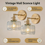 Clear Striped Glass Pendant Light 2 Natural Bulbs