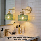 Clear Striped Glass Pendant Light 2 Natural Bulbs