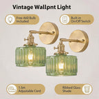 Clear Striped Glass Pendant Light 2 Natural Bulbs